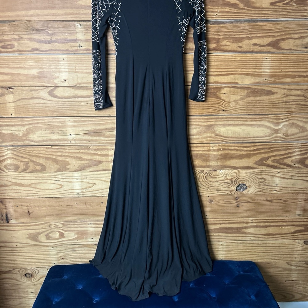 Xscape Black Long Sleeve Beaded Evening Dress - Picture 6 of 11